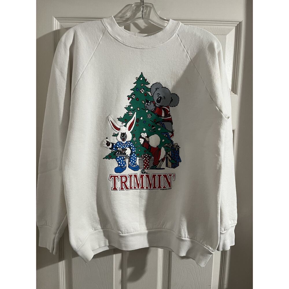 Vtg 90s Ross Sportswear Christmas Sweatshirt Sz L Trimmin’ Holiday Koala Duck